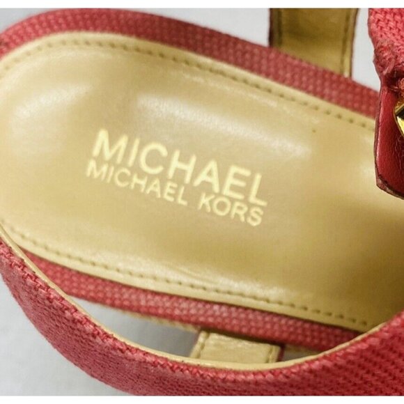 Michael Michael Kor BERKLEY PV20K Pink Canvas Jute Trim Platform Sandal Sz 7 M - Picture 8 of 13